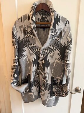 American Rag Gray and Black Aztec Shawl Collar Cardigan